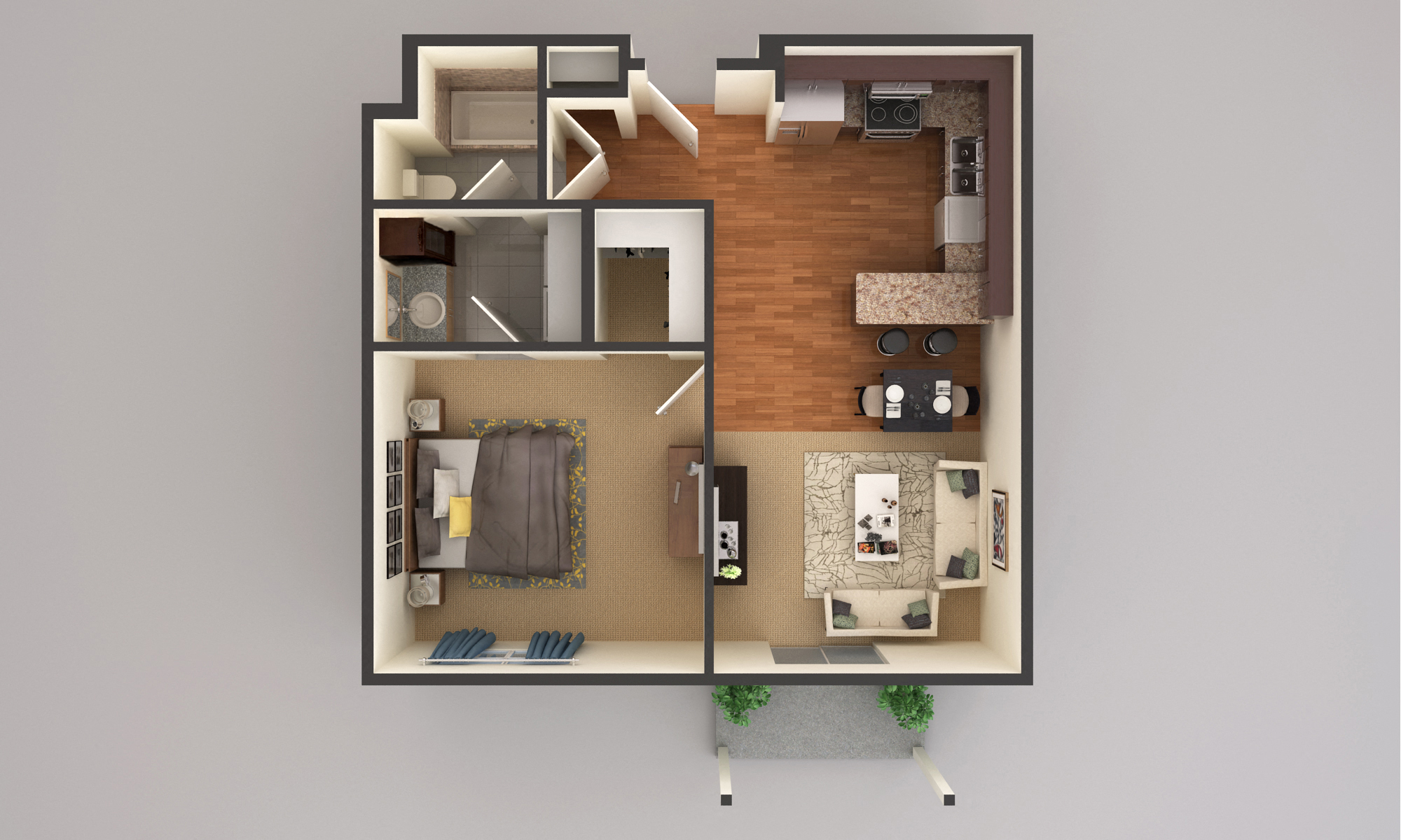 Floor plan for 1 bed, 1 bath, 793 sqft